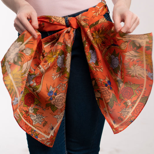 Decorated Floral 'E' Letter Silk Scarf